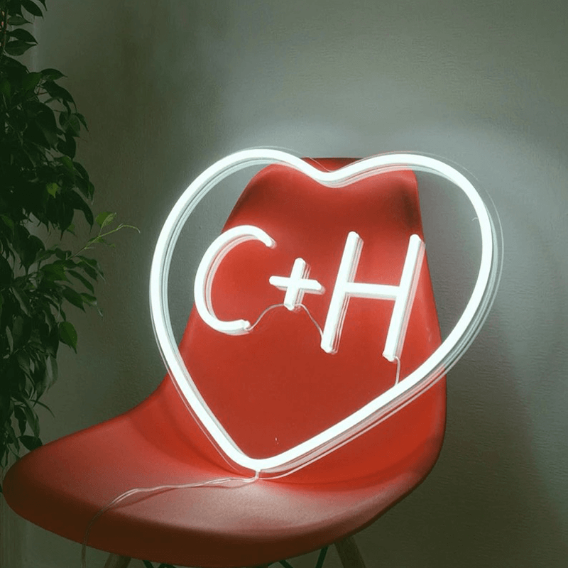 Heart Sign With Capital Block Initials  | Custom Wedding Neon Sign